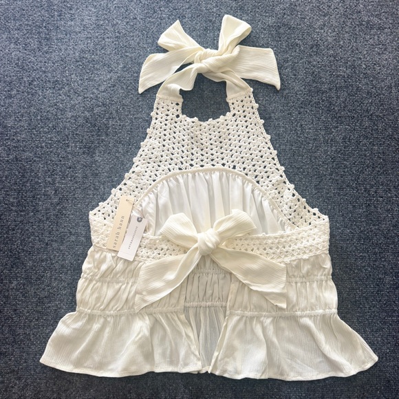 NWT Anthropologie Sarah Hann Ivory Crochet Halter Peplum Top XL Boho - Picture 3 of 14